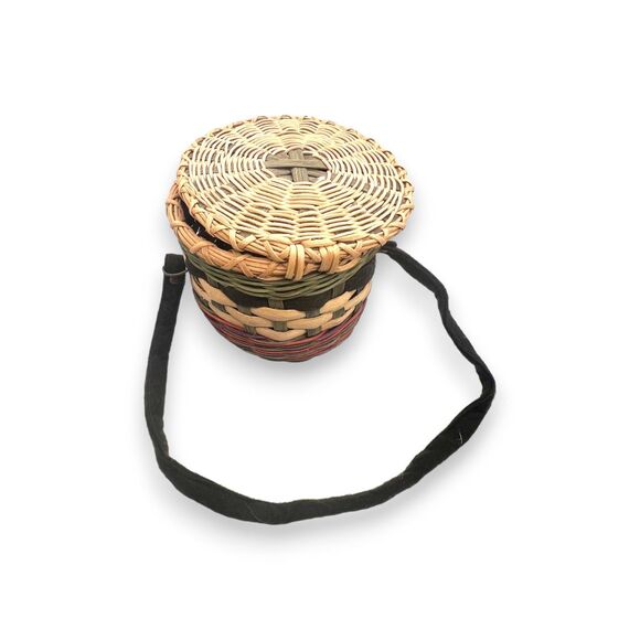Guatemalan Cylinder Woven Basket Purse with Lid and Strap - Picture 1 of 5